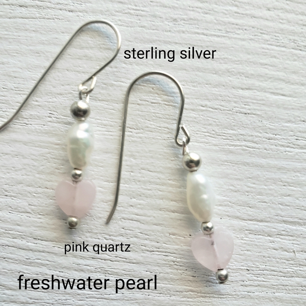 Pink Quartz And Pearl Dangle